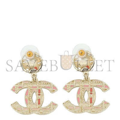 CHANEL PINK CC PEADS STUDS DROP EARRINGS AB2490 
